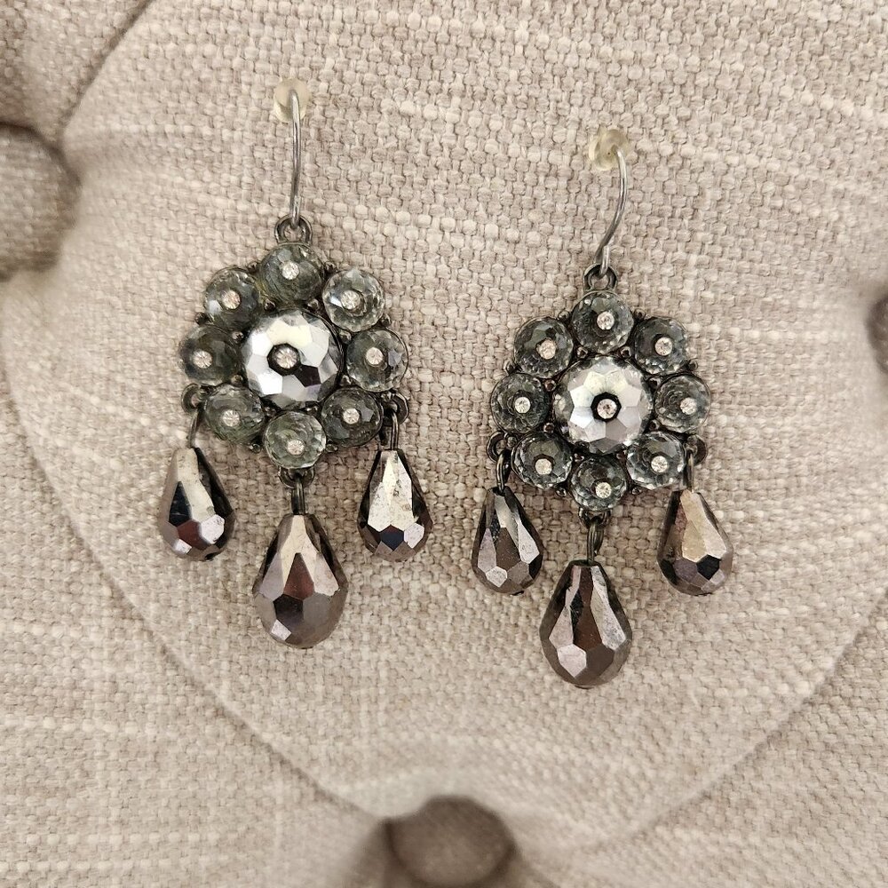 Faceted Stone Cluster and Teardrop Dangle Earrings
